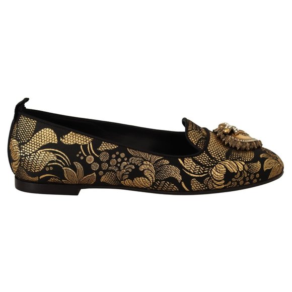Dolce & Gabbana Black Gold Amore Heart Loafers Flats Shoes - Picture 1 of 7